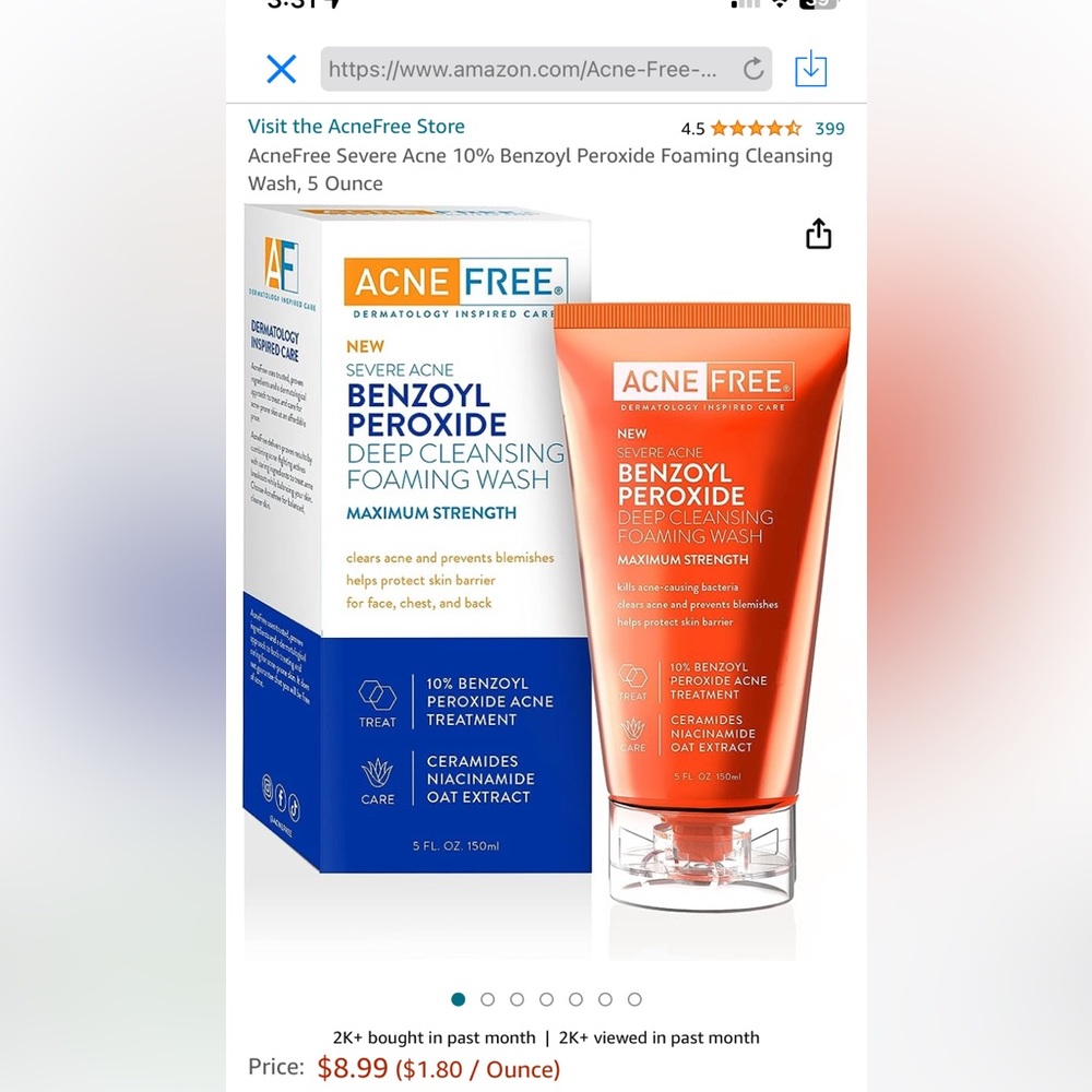 (2)Bottles of *Acne Free dermatology inspired care maximum strength4 severe acne